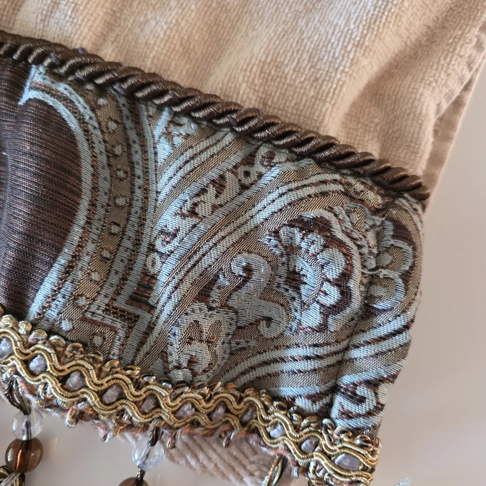 Vintage 2000s Tuscan Dream House Towel Cream and Brown Hand Towel Beaded Tassels